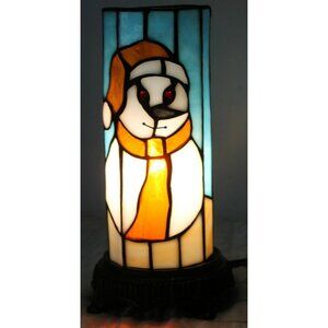 Stained Glass Snowman Lamp Blue White Scene Accent Christmas Hat Scarf Orange